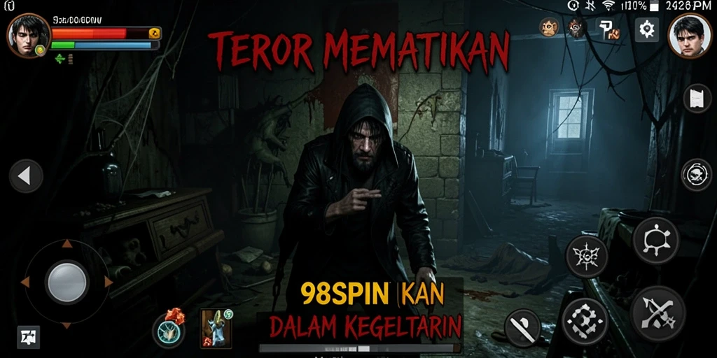 Tampilan gameplay 98SPIN yang menyeramkan dan menegangkan.