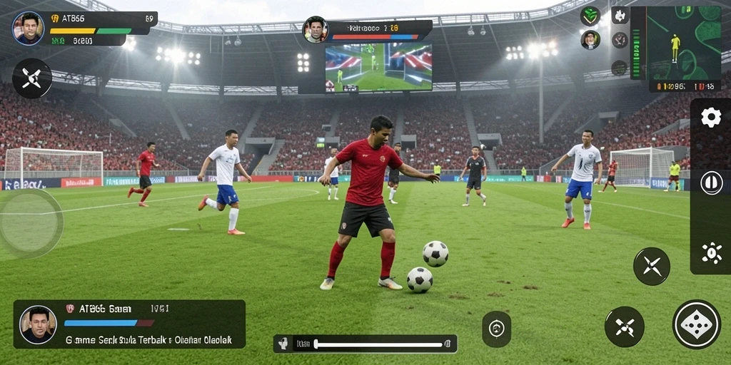 Tampilan gameplay mendebarkan dengan aksi sepak bola nyata.
