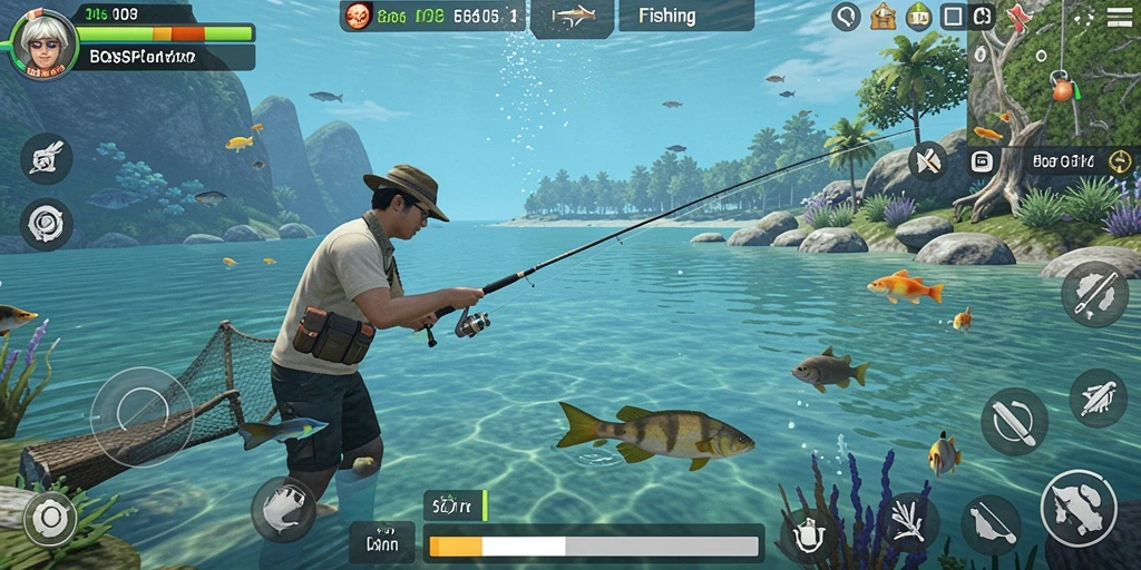 Screenshot gameplay yang menunjukkan aksi memancing seru di BOSPLAY77.