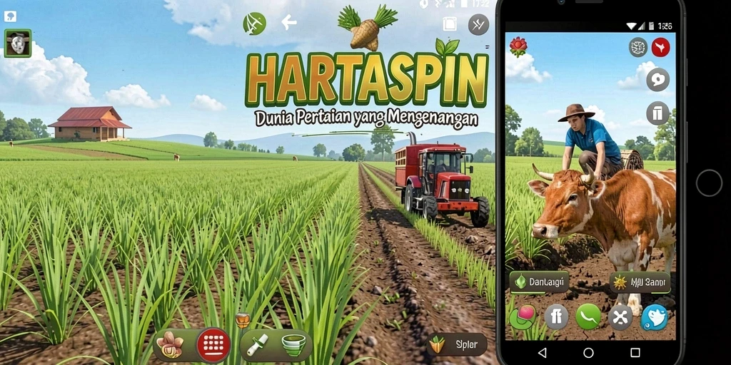 Tampilan gameplay HARTASPIN yang seru dan interaktif dalam dunia pertanian.