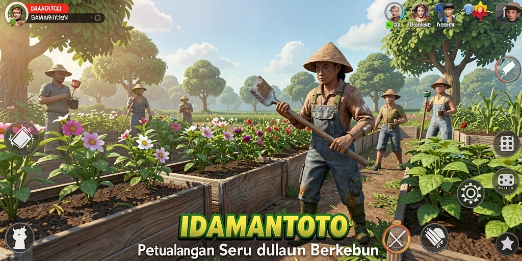 Tampilan gameplay IDAMANTOTO saat berkebun dan merawat hewan.