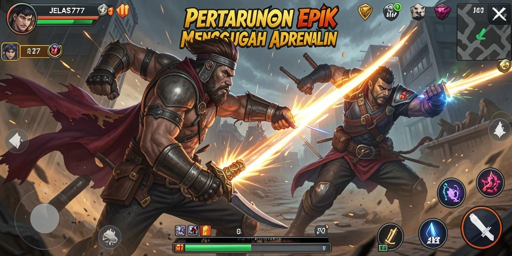 Gameplay JELAS777 yang intens dan menegangkan di arena pertarungan.