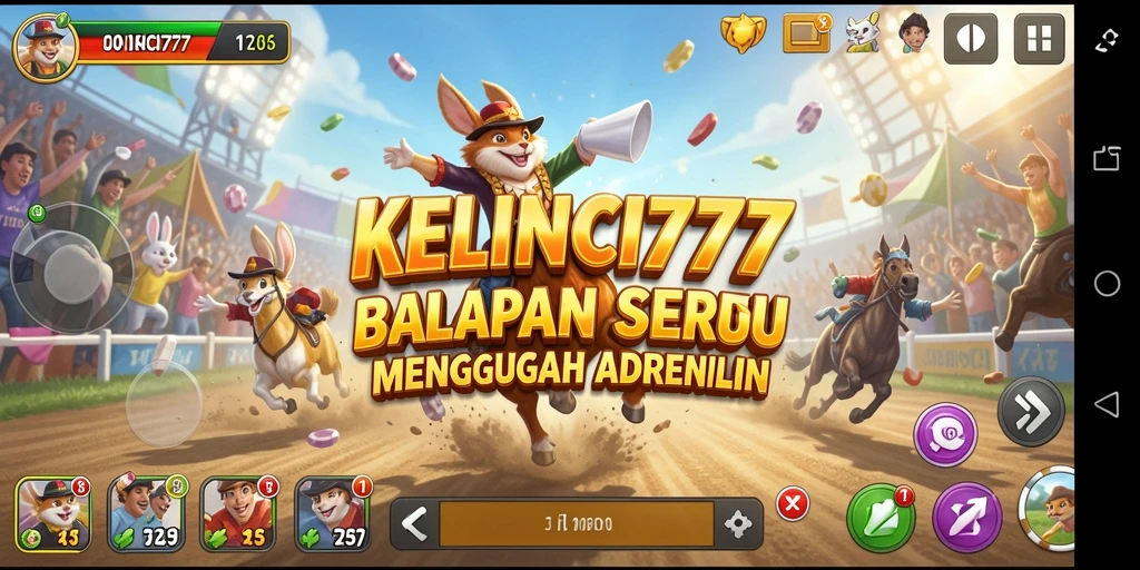 Tampilan gameplay KELINCI777 dengan kelinci balapan yang cepat dan seru.