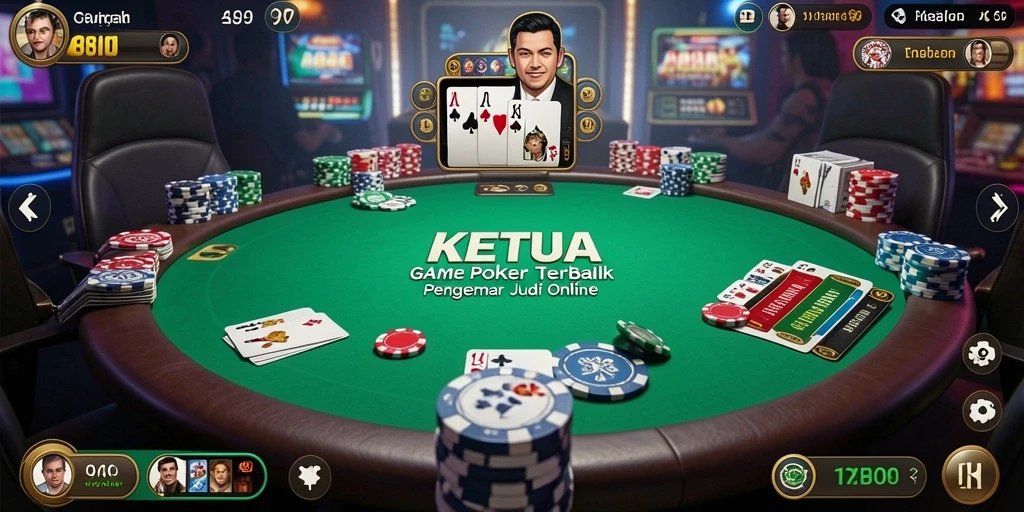 Screenshot KETUA menampilkan pemain yang terlibat dalam permainan Poker yang intens.