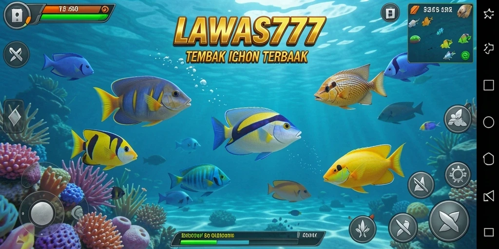 Screenshot gameplay LAWAS777 menunjukkan aksi menembak ikan yang seru.