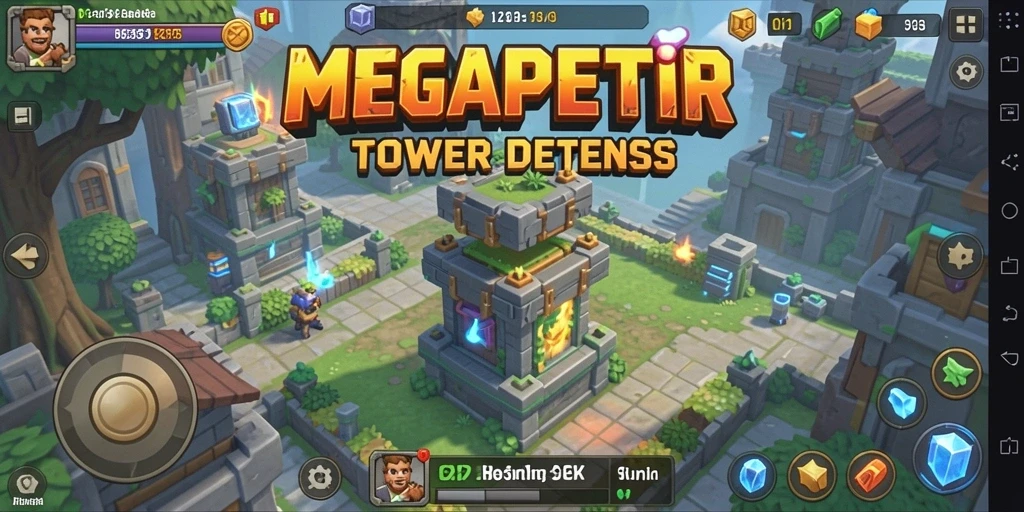 Gameplay seru dalam MEGAPETIR, menara pertahanan melawan gelombang musuh.