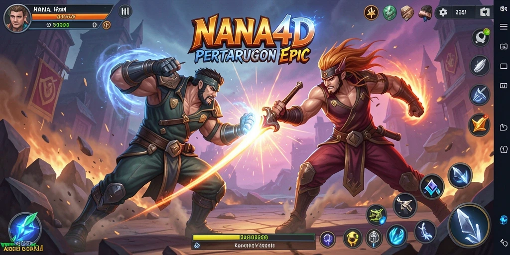 Screenshot gameplay NANA4D menampilkan aksi pertarungan yang seru.