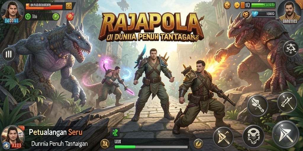 Screenshot menunjukkan aksi seru dalam gameplay RAJAPOLA yang penuh tantangan.