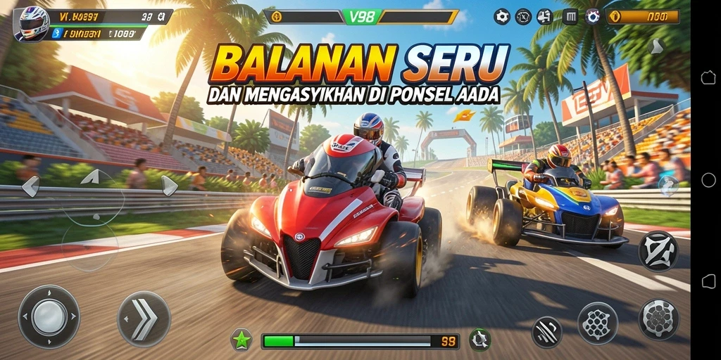 Gameplay V98 yang penuh aksi dan adrenalin tinggi.